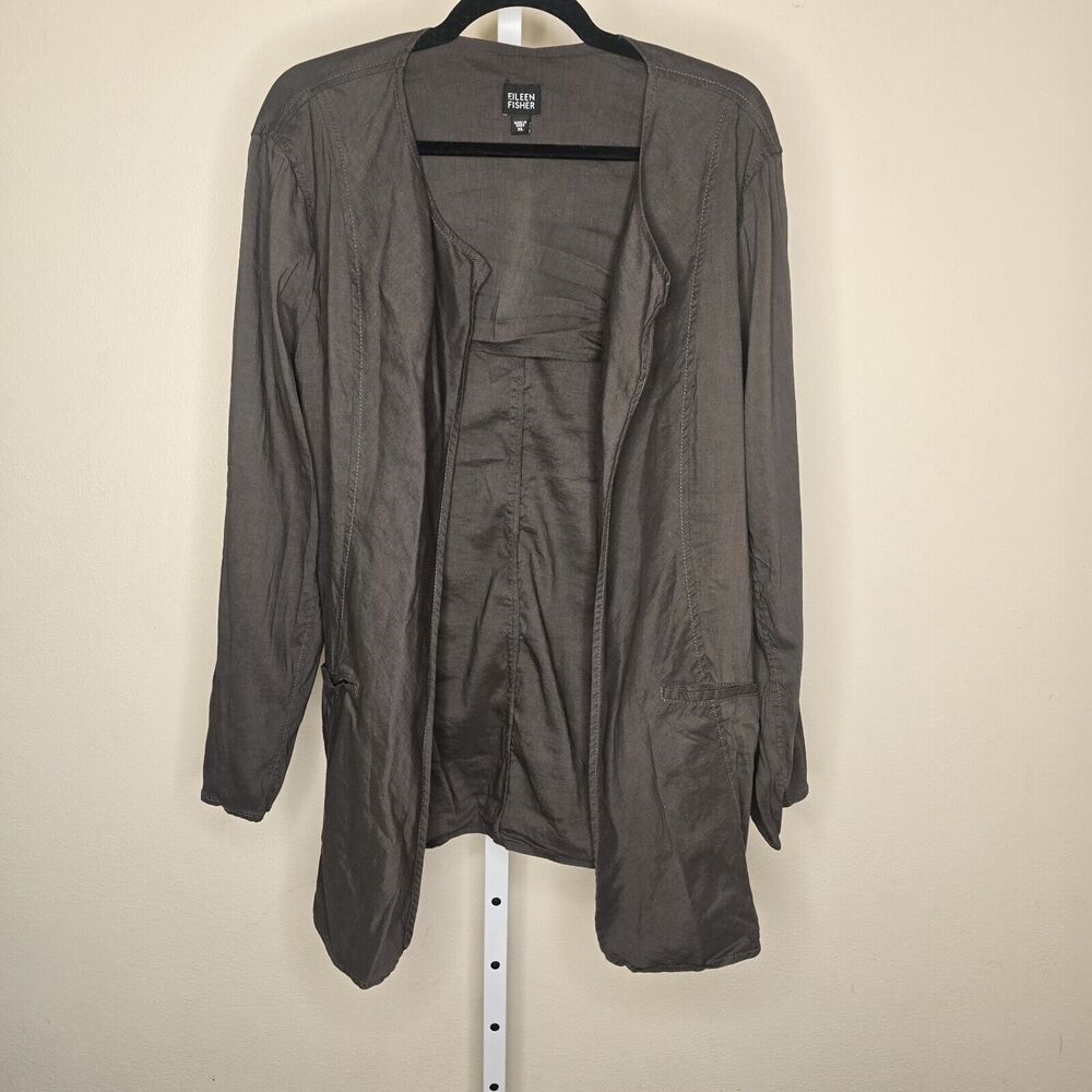 Eileen Fisher Women's XL Lagenlook Brown Open Front Linen Blend Jacket